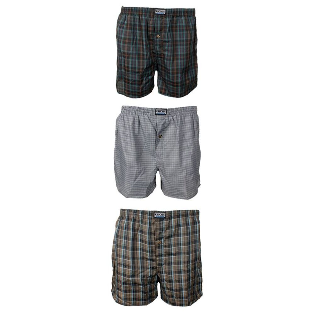 Knocker Men's 3 Pack Plaid Button Fly Boxer Shorts Dark Green Multi